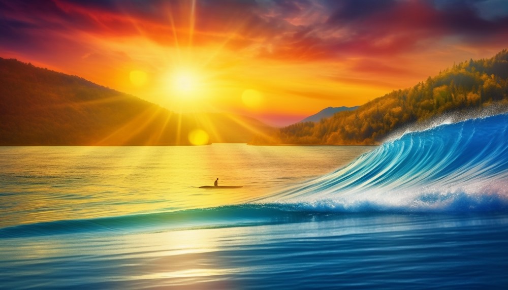 sunset surfing in the mountains beautiful nature